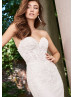 Strapless Beaded Ivory Lace Tulle Romantic Wedding Dress